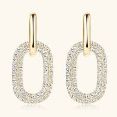 2.16 carat moissanite 925 sterling silver gold-plated elegant oval hoop earrings