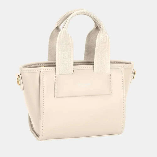 David Jones small handbag with embossed pattern handles in PU leather, chic and compact design.