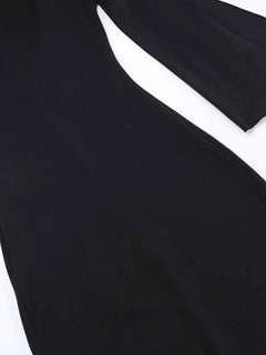 Black asymmetrical tied sleeveless maxi dress made of 100% polyester with no stretch and unlined body.
