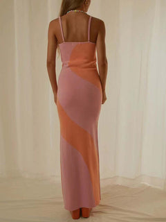 Spaghetti Strap Maxi Sweater Dress in soft knit with flowing silhouette and delicate straps.
