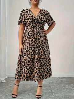 Plus Size Leopard Short Sleeve Dress