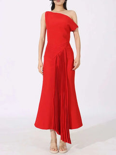Single Shoulder Pleated Dress
