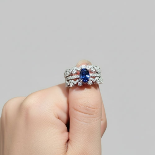 1 carat moissanite 925 sterling silver ring set with zircon accents on finger