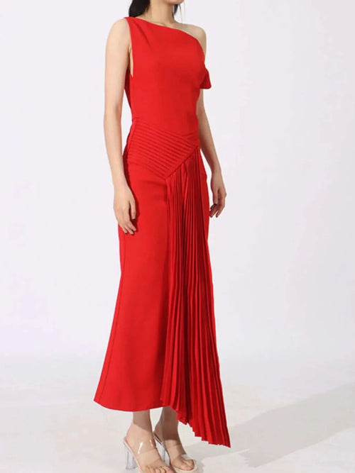 Single Shoulder Pleated Dress