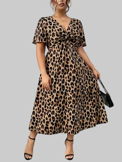 Plus Size Leopard Short Sleeve Dress