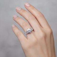 3 Carat Moissanite Ring in 925 Sterling Silver with zircon accent stones on finger