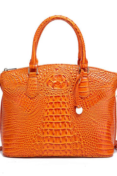Orange PU leather handbag with crocodile texture and dual handles for modern women