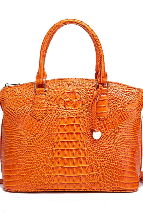 Orange PU leather handbag with crocodile texture and dual handles for modern women