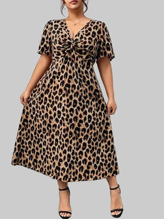 Plus Size Leopard Short Sleeve Dress