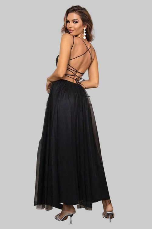 Lace-Up Backless Mesh Dress