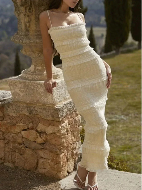 Frill Tiered Textured Maxi Cami Dress