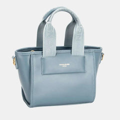 David Jones small handbag with embossed pattern handles in blue PU leather.