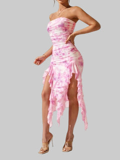 Strapless ruffle hem dress