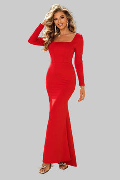 Square Neck Long Sleeve Dress