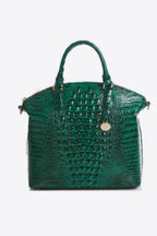 Green PU leather handbag with crocodile texture and top handles for modern women