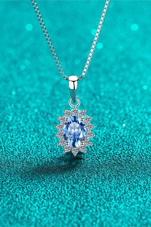 1 carat moissanite pendant necklace in 925 sterling silver with zircon accents on silver chain