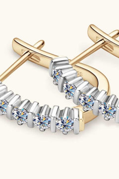 Minimalist moissanite 925 sterling silver earrings, platinum and 18K gold-plated.