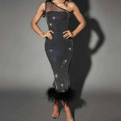 Women Mesh Diamond Evening Dress