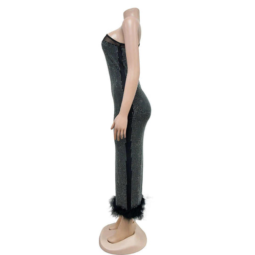 Women Mesh Diamond Evening Dress