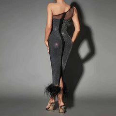 Women Mesh Diamond Evening Dress