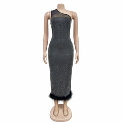 Women Mesh Diamond Evening Dress