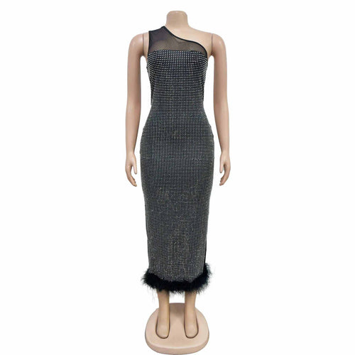 Women Mesh Diamond Evening Dress