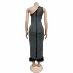 Women Mesh Diamond Evening Dress