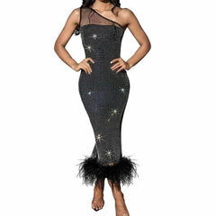 Women Mesh Diamond Evening Dress