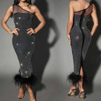 Women Mesh Diamond Evening Dress