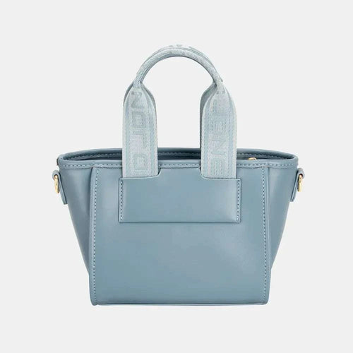 David Jones small handbag with embossed pattern handles in blue PU leather.
