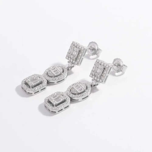 925 sterling silver earrings with inlaid zircon stones, elegant dangling design, 1.3 inches long