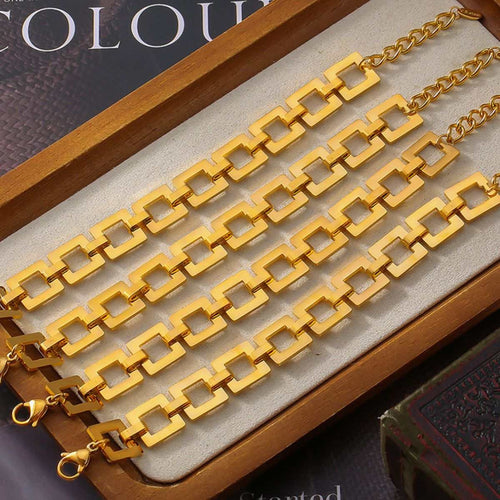 gold-plated titanium steel chain bracelet with hollow square links for elegant style