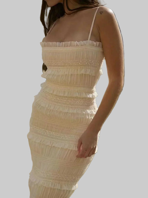 Frill Tiered Textured Maxi Cami Dress