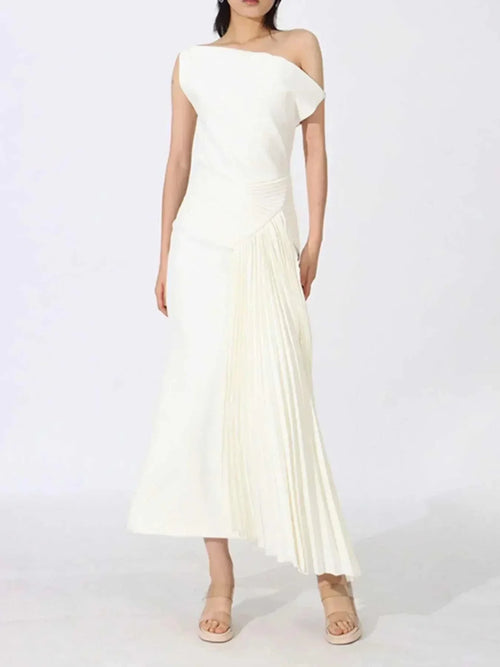 Single Shoulder Pleated Dress