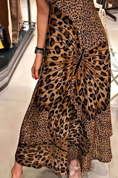 Butterfly leopard print maxi cami dress with slightly stretchy polyester fabric and basic style