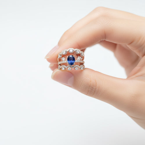 1 Carat Moissanite 925 sterling silver ring with zircon accents, three-piece set