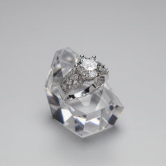 3 carat moissanite ring with platinum-plated 925 sterling silver band and zircon accent stones in a gift box