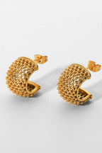 Mesh Half Hoop Earrings with delicate mesh texture in gold, lightweight and elegant for versatile wear.