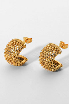 Mesh Half Hoop Earrings with delicate mesh texture in gold, lightweight and elegant for versatile wear.