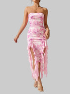 Strapless ruffle hem dress