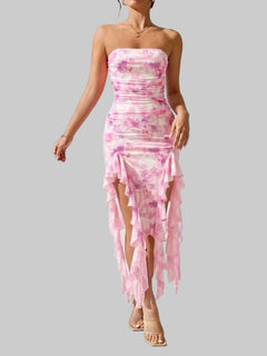 Strapless ruffle hem dress