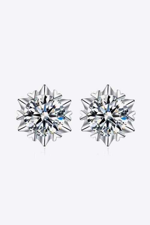 Stuck On You 4 Carat Moissanite stud earrings in minimalist 925 sterling silver with platinum plating, polished finish, flat lay style