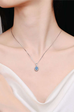 1 carat moissanite pendant necklace in 925 sterling silver with zircon accents on a delicate chain