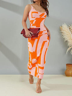 Spaghetti Strap Maxi Sweater Dress, chic design, colorful pattern, casual elegance.