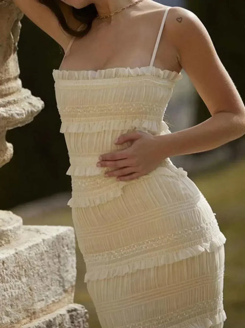 Frill Tiered Textured Maxi Cami Dress