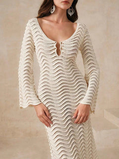 Wave Openwork Crochet Maxi Knit Dress with cutout details and tied design.
