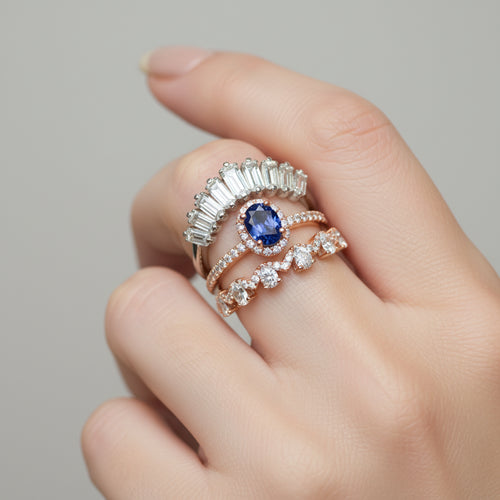 1 carat moissanite sterling silver ring with blue center stone and diamond accents