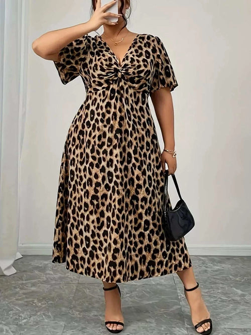 Plus Size Leopard Short Sleeve Dress