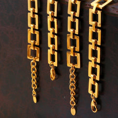 Gold-plated titanium steel chain bracelet with hollow square links and adjustable clasp for elegant style