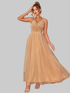 Sequin V - Neck Sleeveless Dress - Jsandiclothing.com